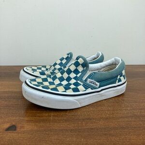 Vans Classic Slip On Kids Sz 11 Blue White Checkerboard Skateboard Shoes 751505.